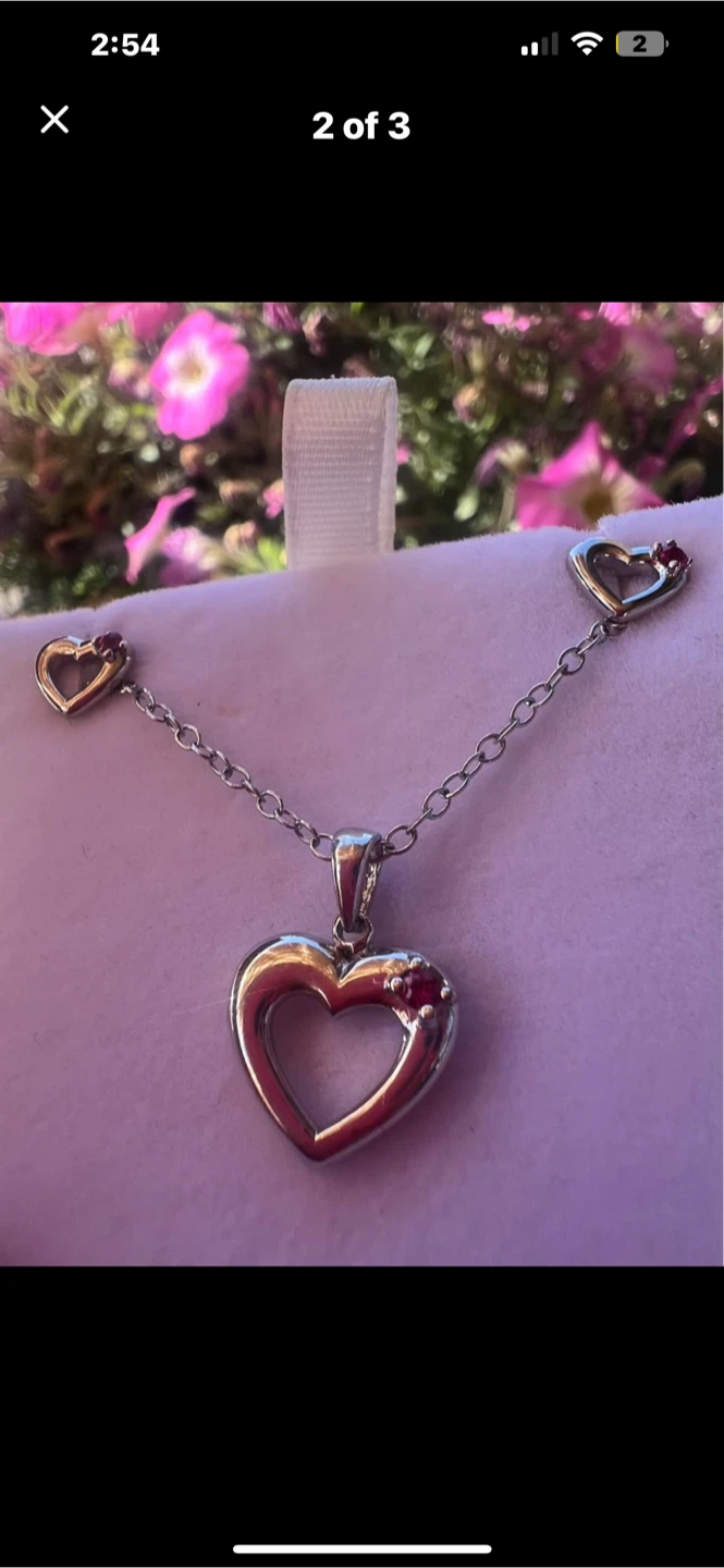 925 Silver Heart Necklace with Rubies