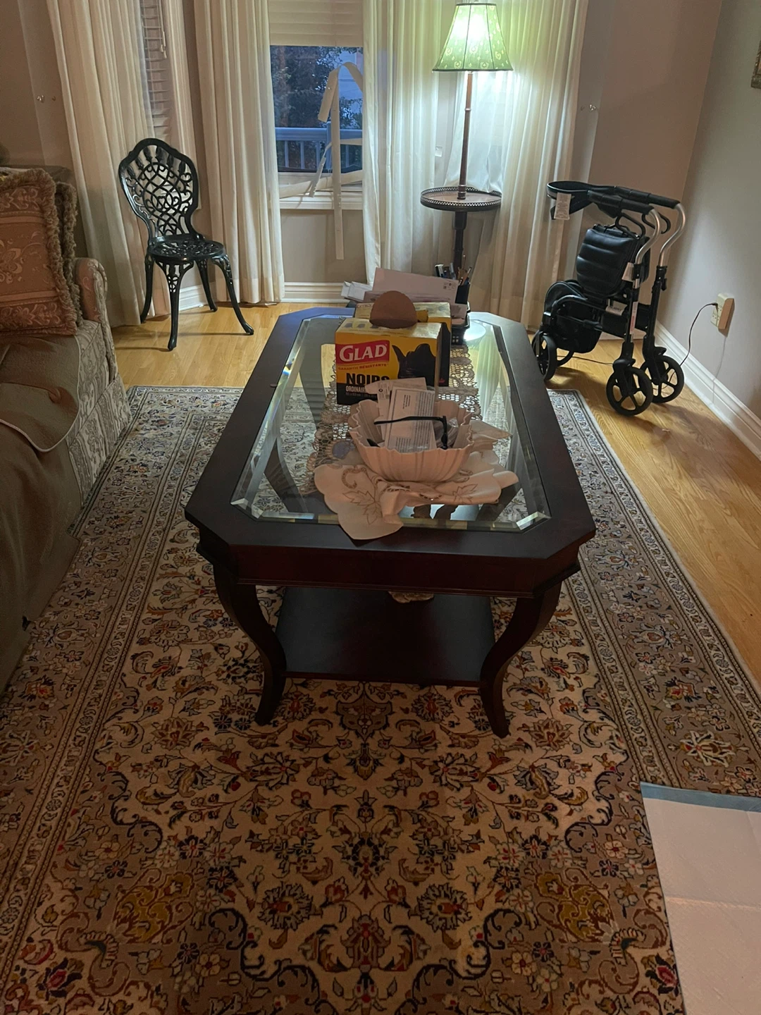 Dark Wood Coffee Table with Glass Top