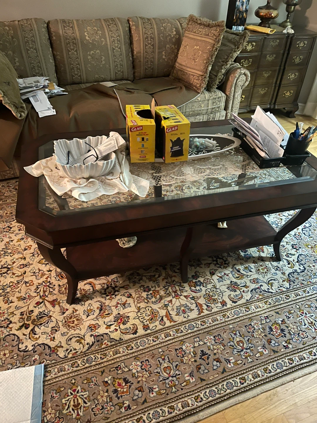Dark Wood Coffee Table with Glass Top - photo 3