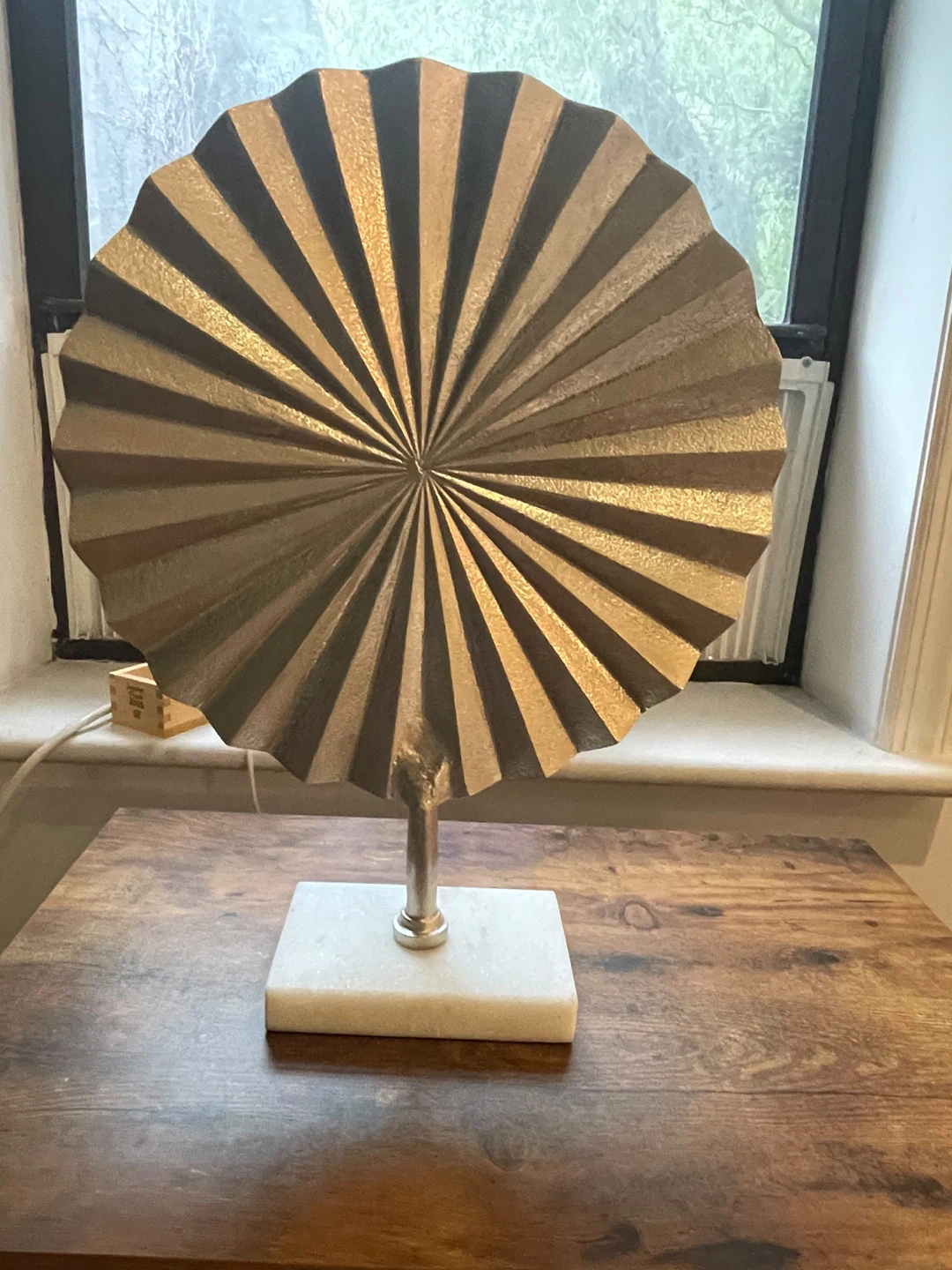 Decorative Fan Sculpture on Marble Base