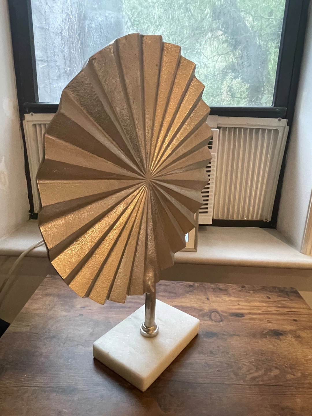 Decorative Fan Sculpture on Marble Base - photo 2