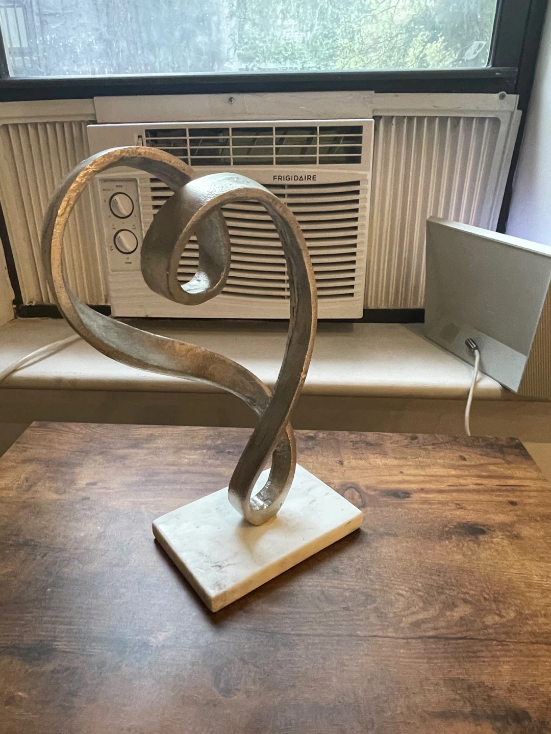 Abstract Metal and Marble Table Sculpture