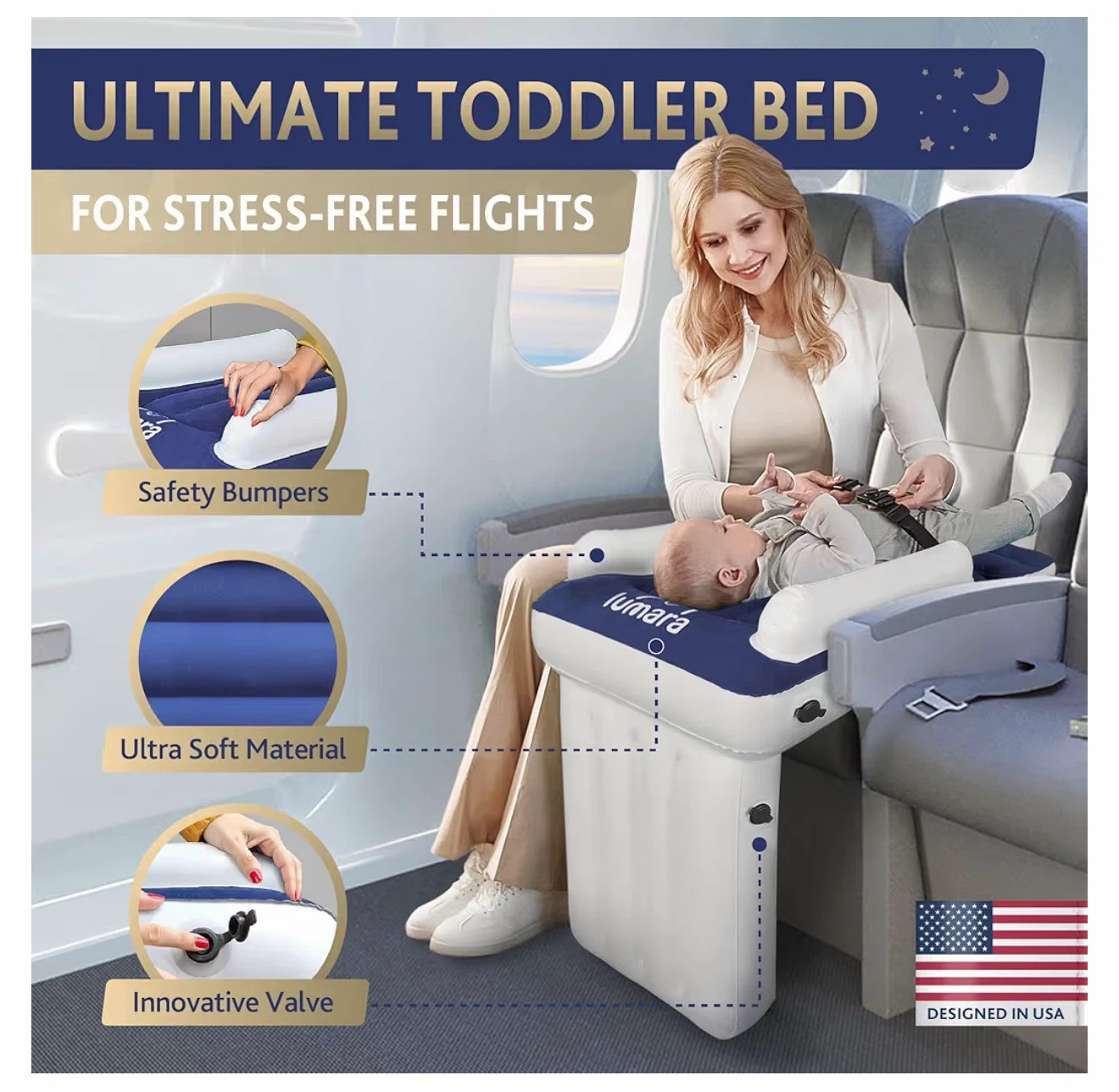 🏈New Lumara Inflatable Toddler No Pump Required Airplane Bed - photo 3
