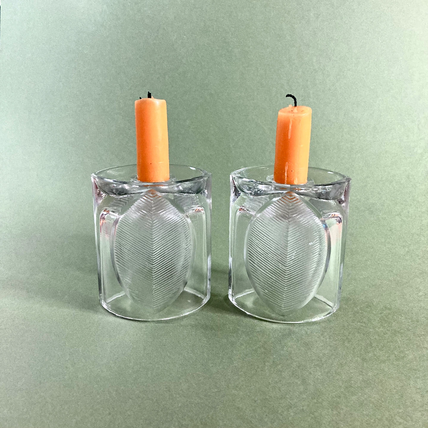 MCM 1970s Czech Glass Leaf Candle Holders (Pair)