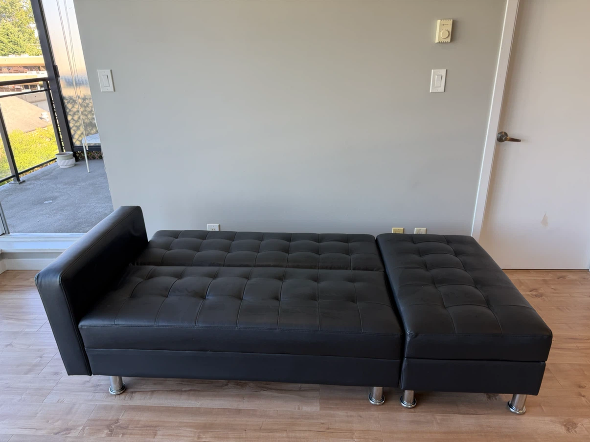 Black Tufted Faux Leather Sofa Bed with Ottoman - photo 2