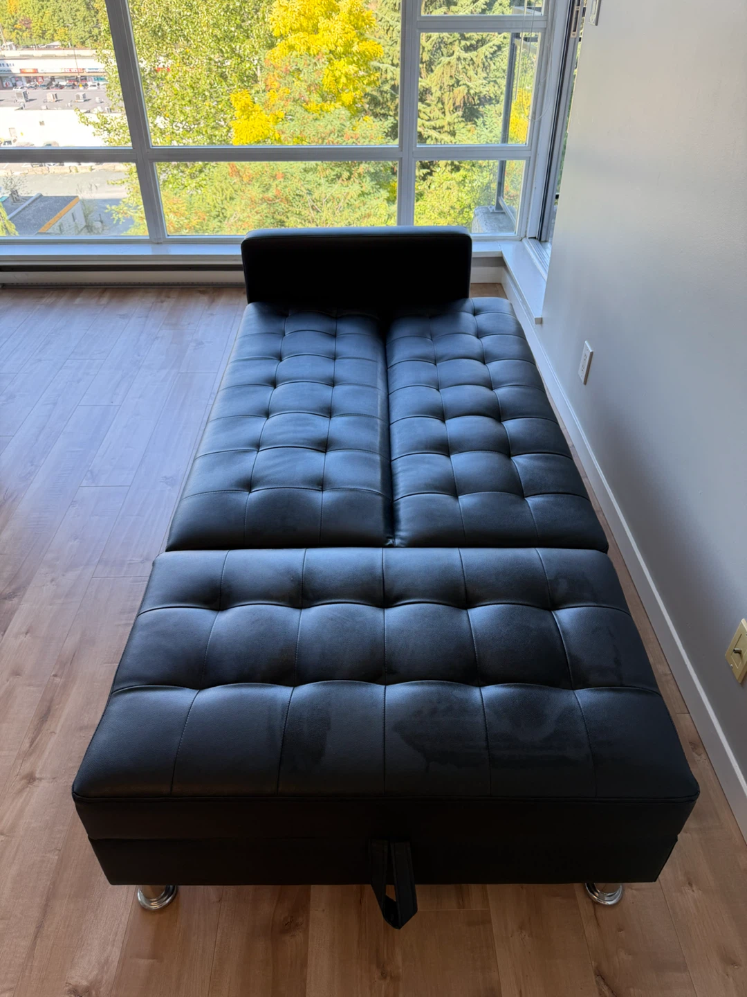Black Tufted Faux Leather Sofa Bed with Ottoman - photo 3