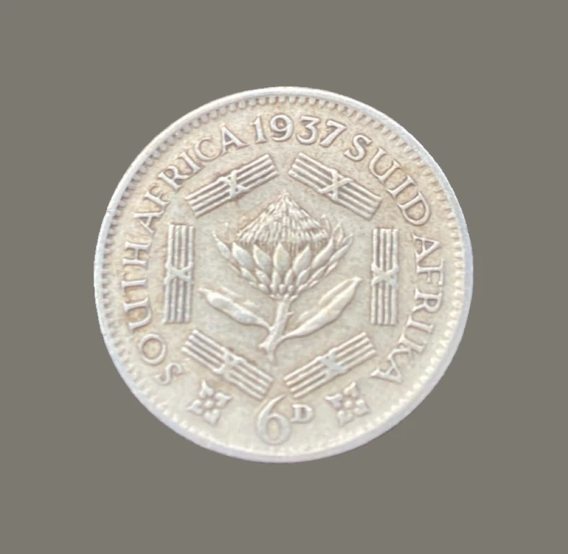1937 South African 6 Pence  silver Coin - photo 2