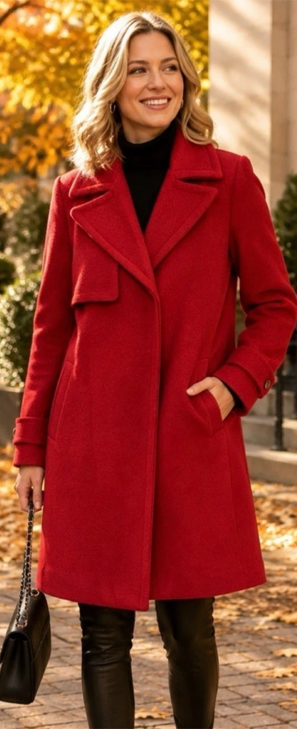 🏈 New Karl Lagerfeld Red Wool Coat XS
