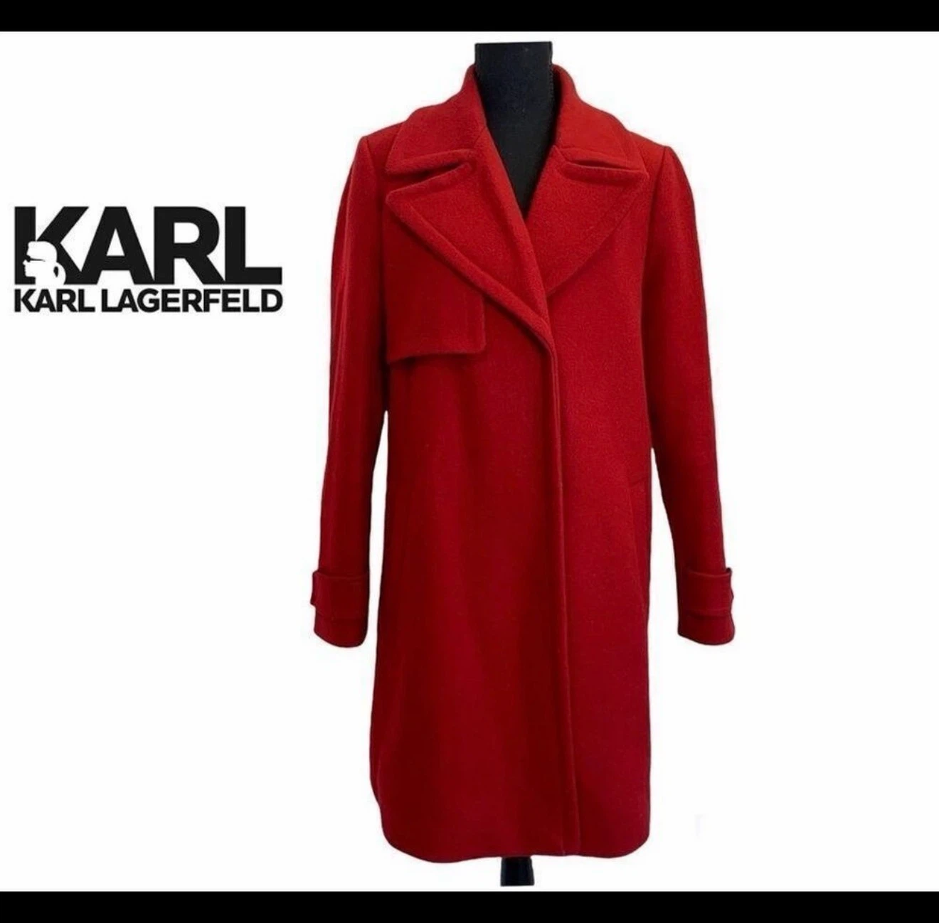 🏈 New Karl Lagerfeld Red Wool Coat XS - photo 3