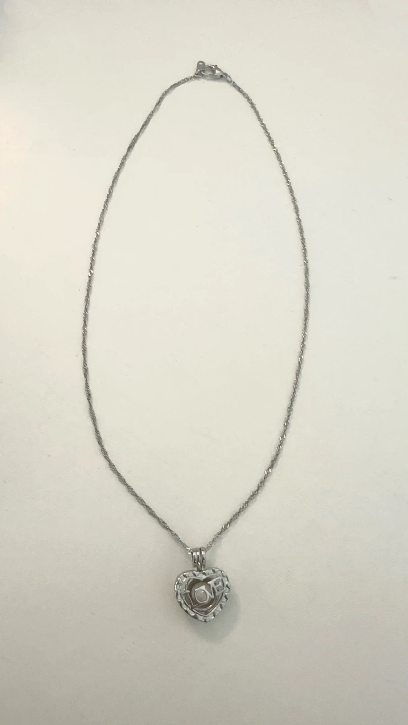 Silver "LOVE" Heart Cage Pearl Necklace - photo 2