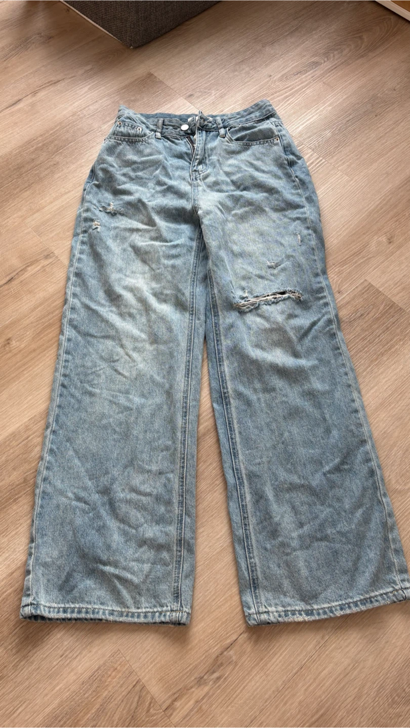 HOT S Wide Leg Distressed Jeans