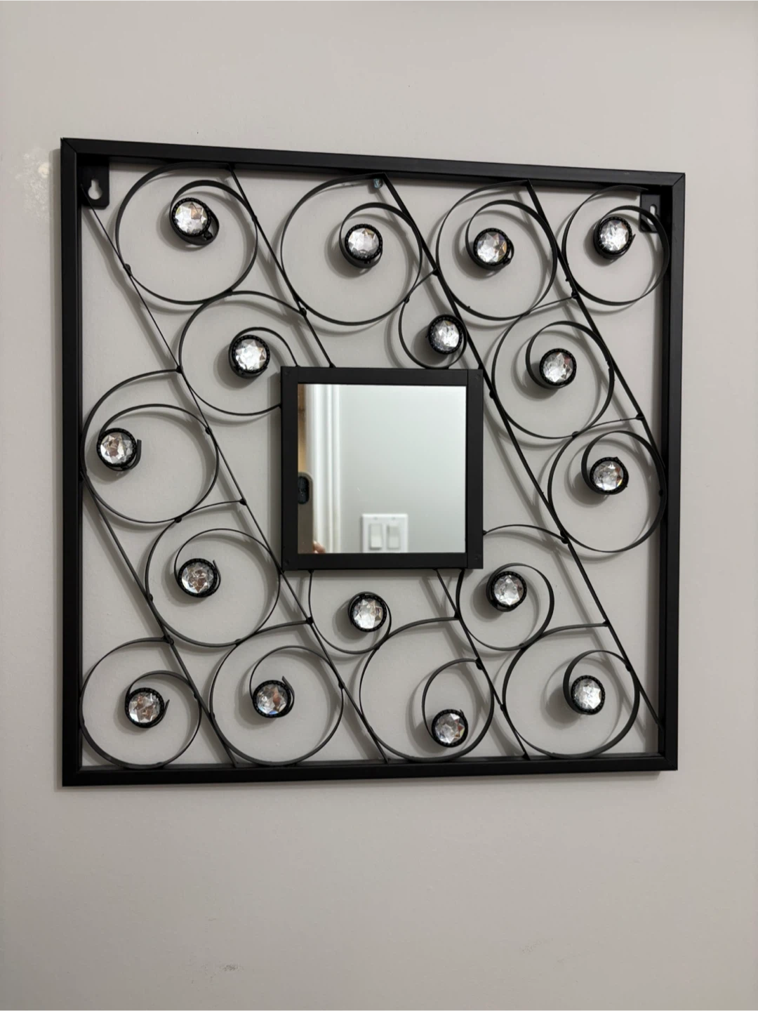 Decorative Wall Mirror with Black Metal Swirls