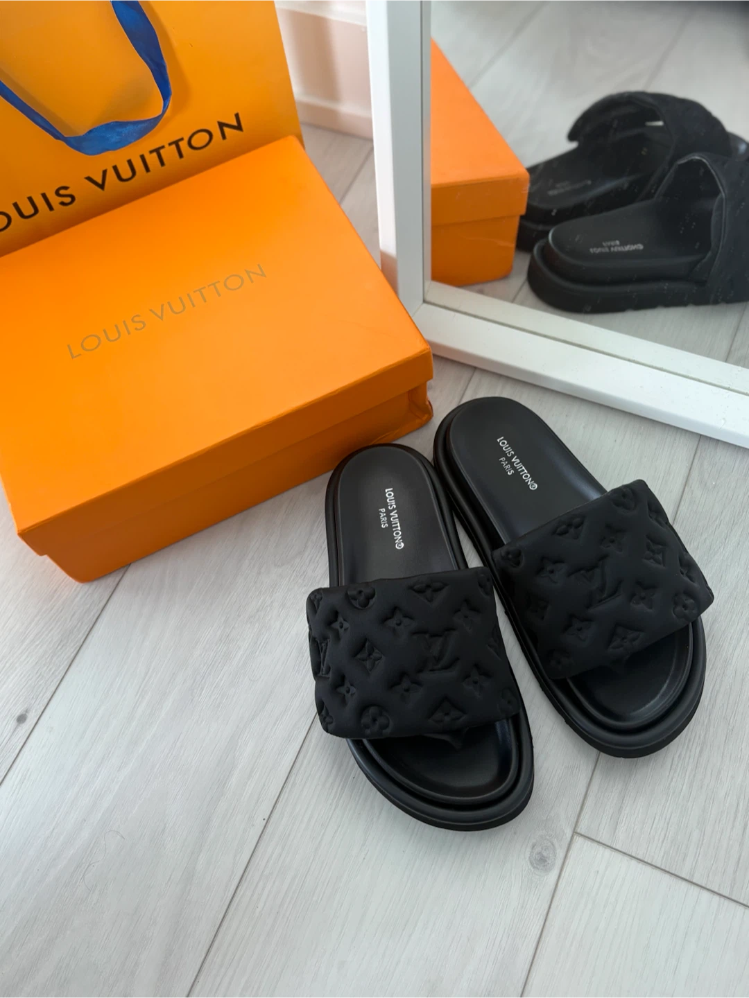 Louis Vuitton Black Padded Slides - Size 8 - photo 2