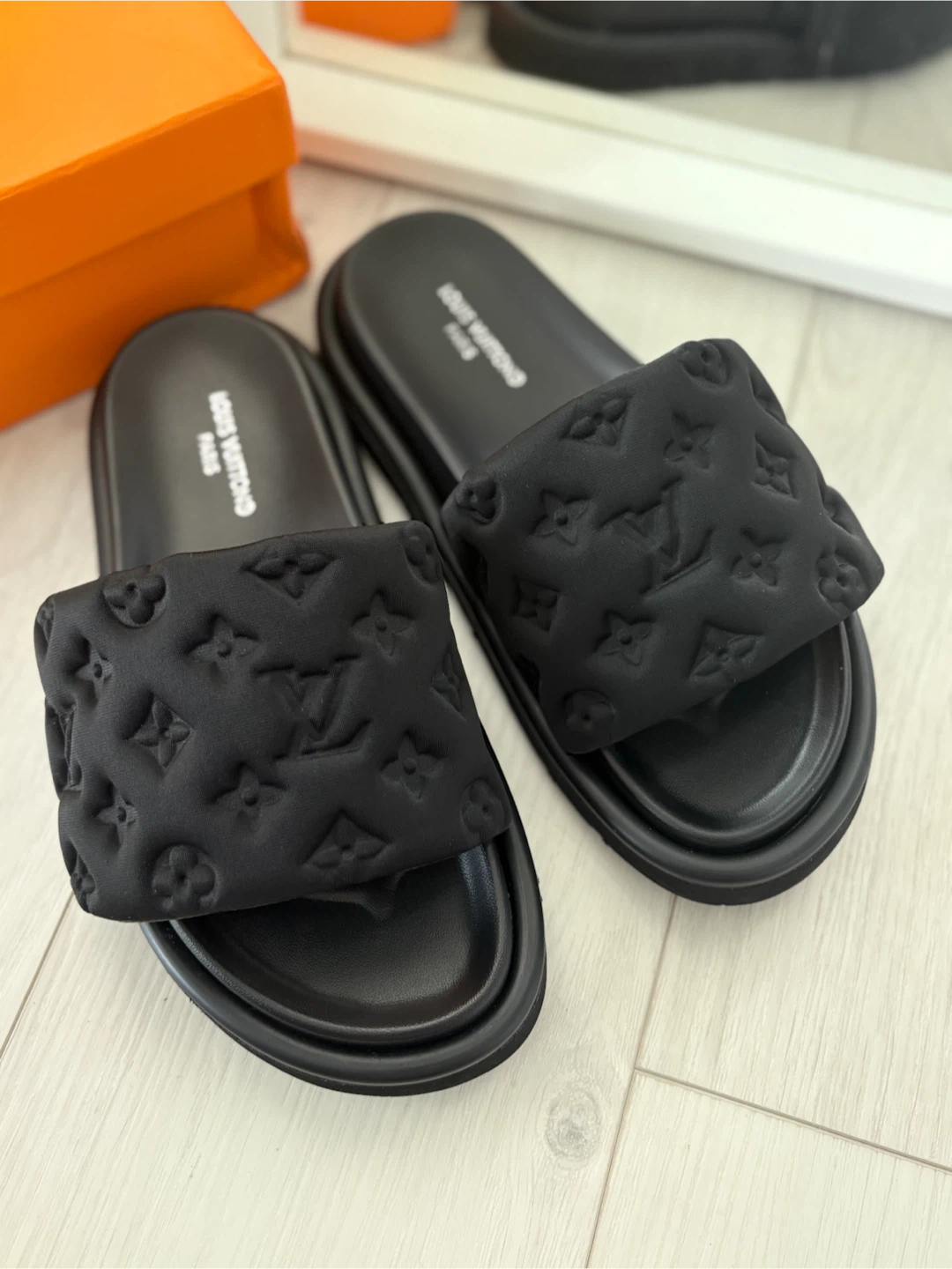 Louis Vuitton Black Padded Slides - Size 8