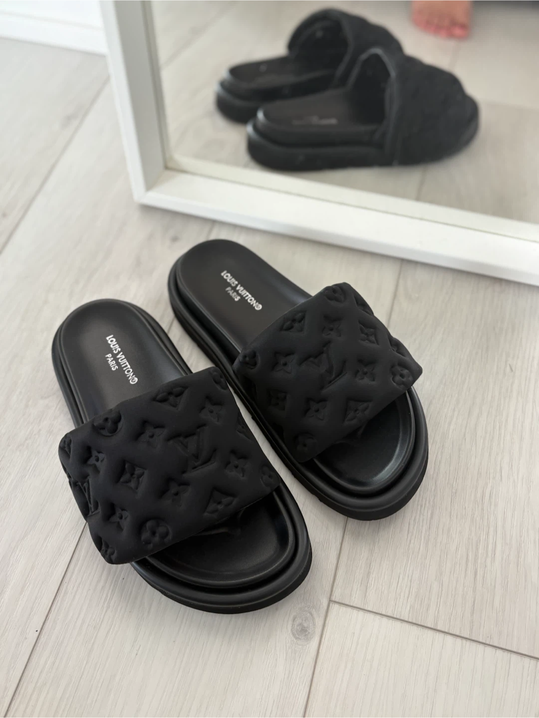 Louis Vuitton Black Padded Slides - Size 8 - photo 3