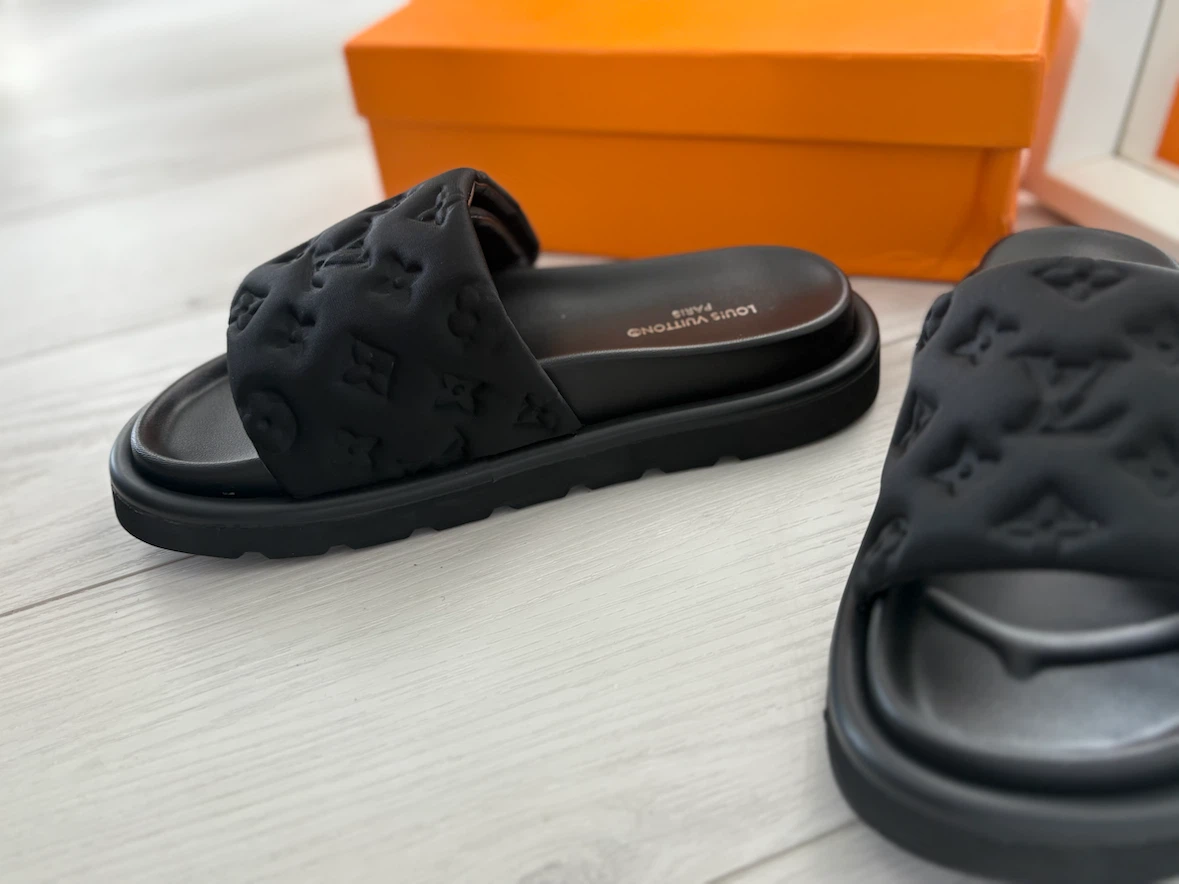 Louis Vuitton Black Padded Slides - Size 8 - photo 4