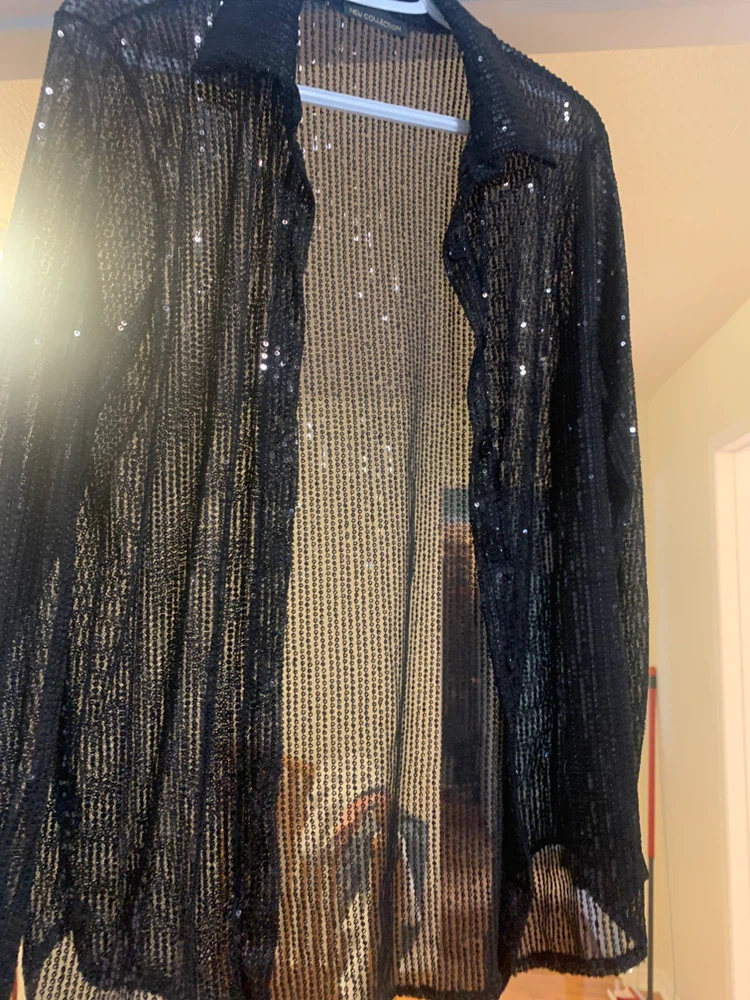 Black Sequin Button-Down Shirt - photo 3