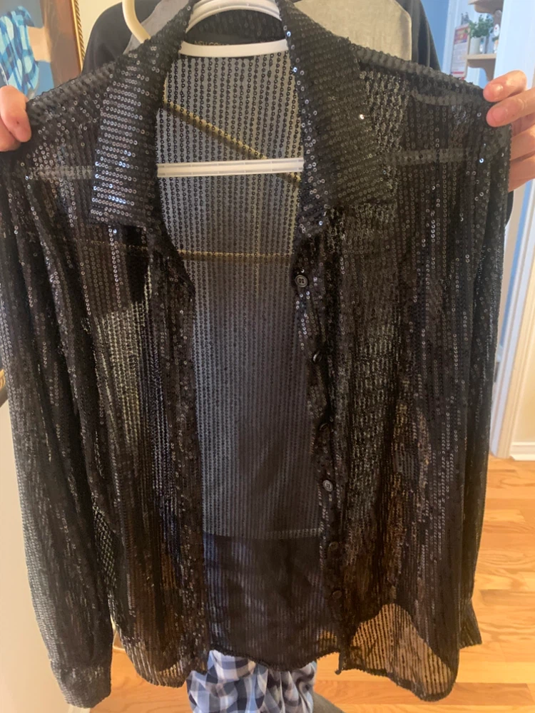 Black Sequin Button-Down Shirt - photo 4