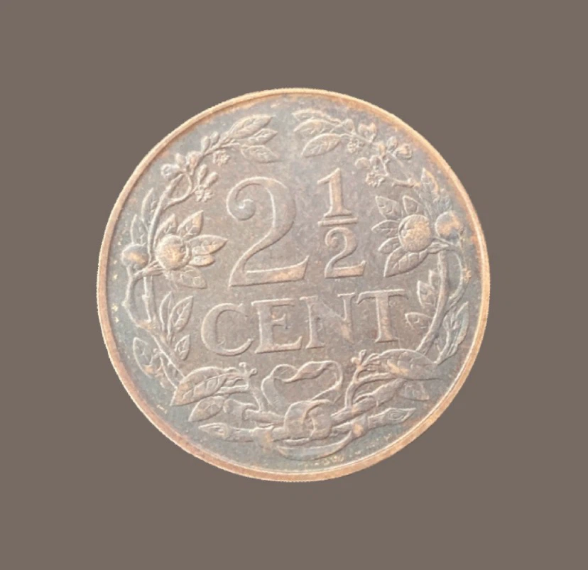 1929 Netherlands 2 1/2 Cent Coin - photo 2