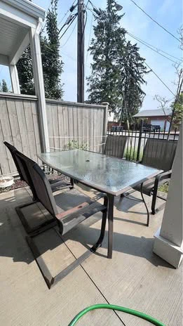 Outdoor Glass Patio Table and Chairs Set pick up only