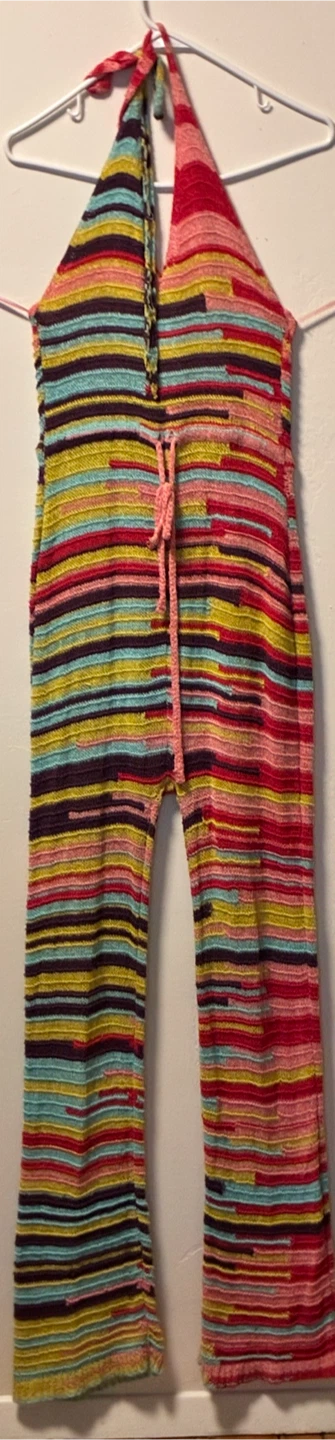 Multicolor Striped Knit Halter Jumpsuit