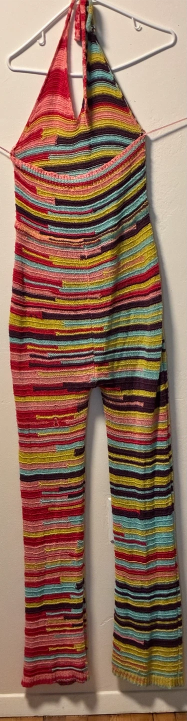 Multicolor Striped Knit Halter Jumpsuit - photo 2
