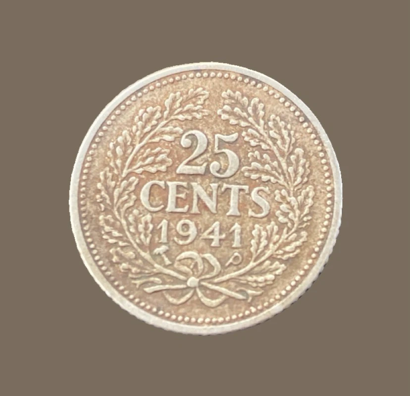 1941 silver Dutch 25 Cents Coin - photo 2
