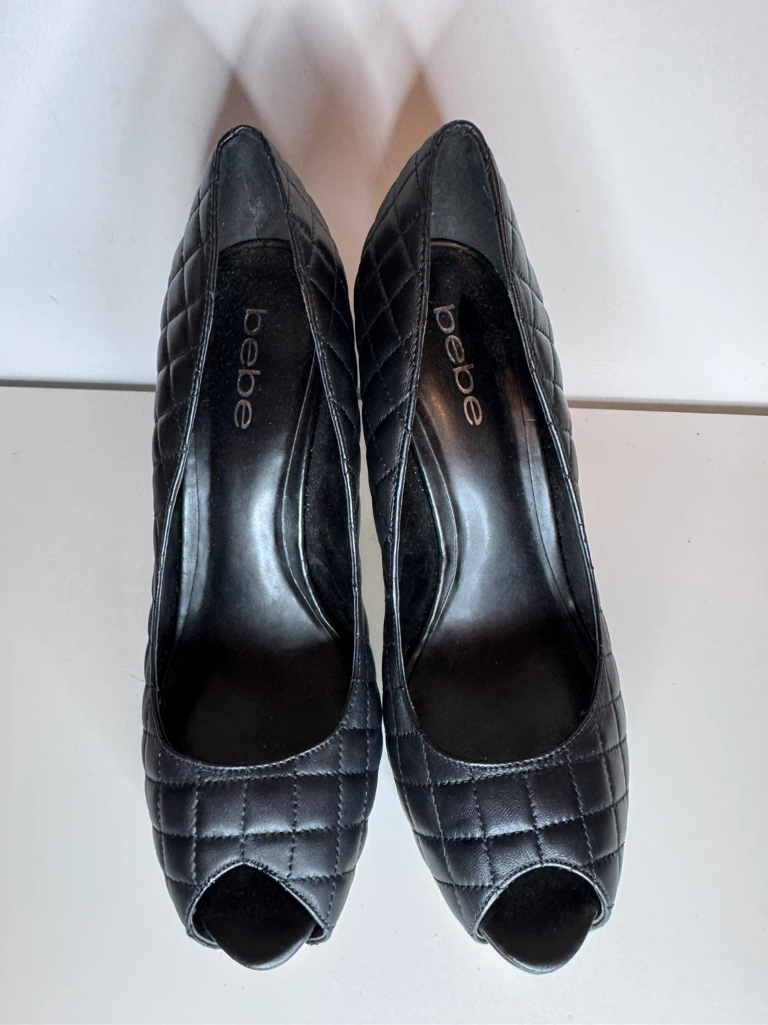 Bebe Black Quilted Peep-Toe Platform Heels Size 10 - photo 2