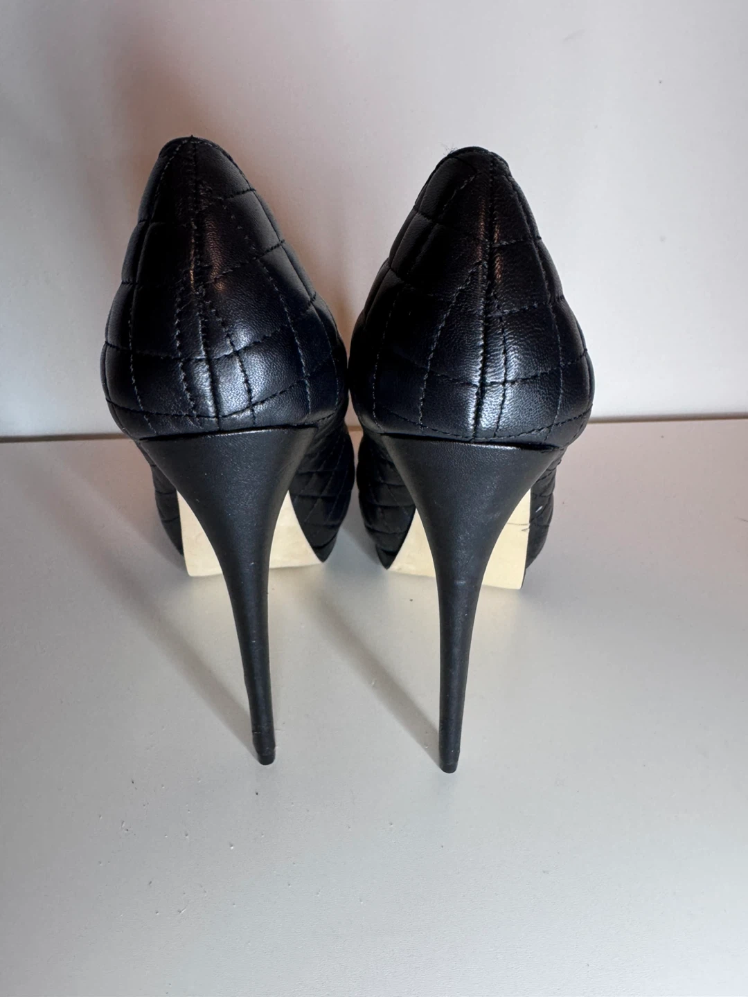 Bebe Black Quilted Peep-Toe Platform Heels Size 10 - photo 3