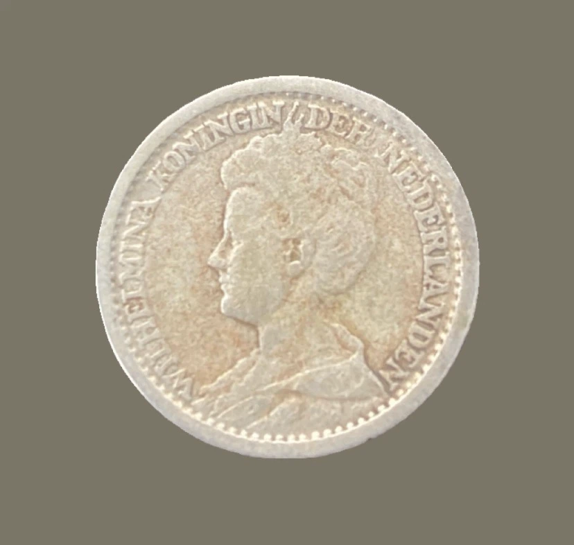 1917 silver Netherlands 25 Cents Coin