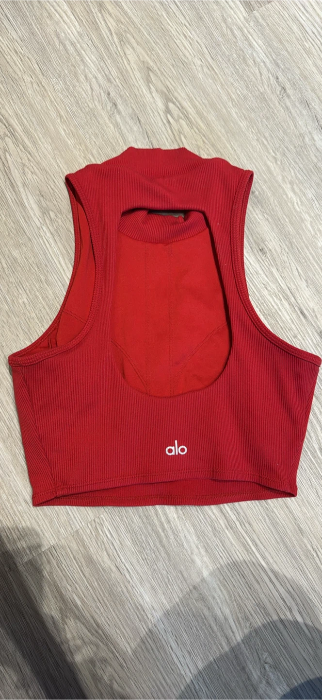 Alo Yoga Red Ribbed Crop Top