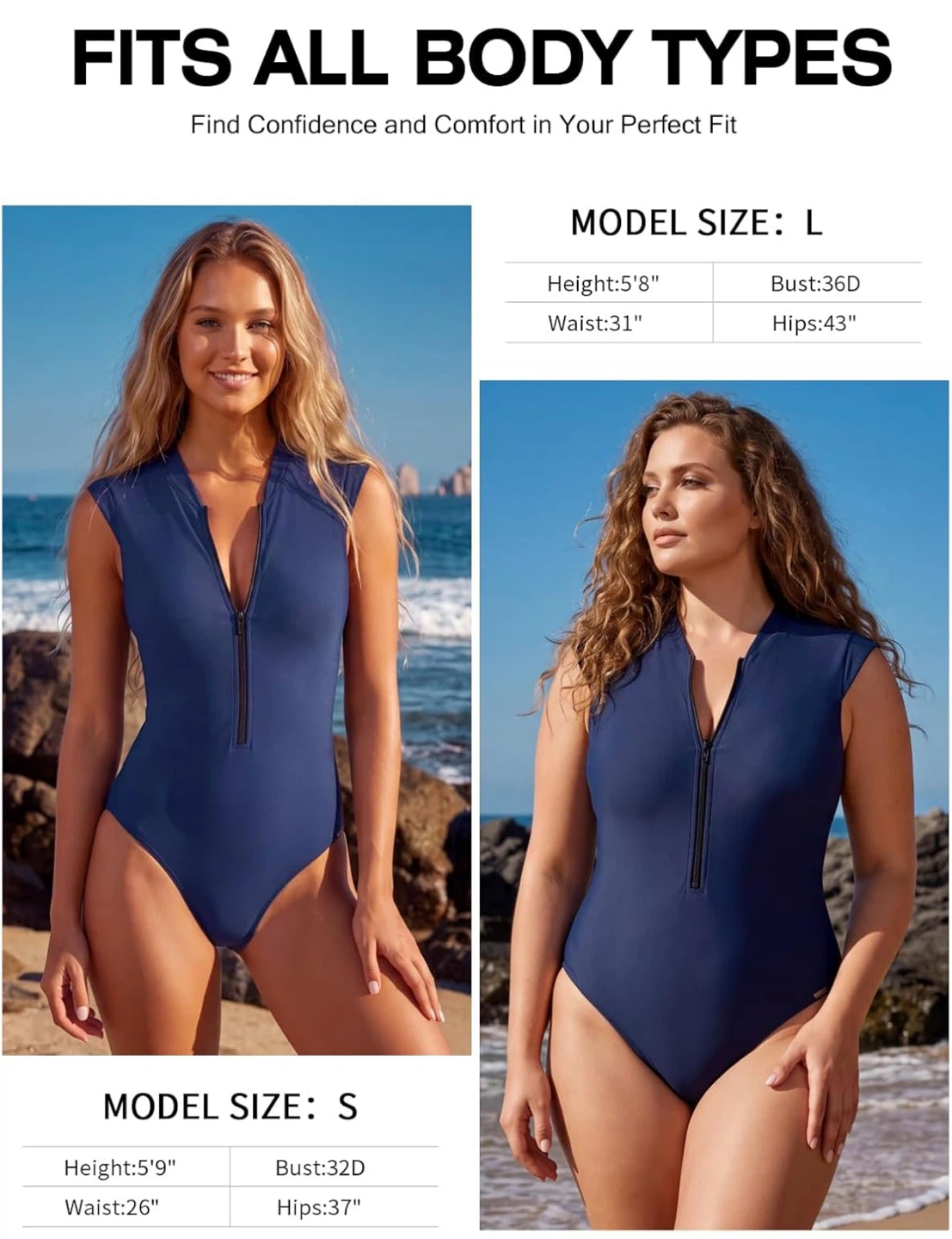 🏈 NWT RELLECIGA Navy Blue Zip-Front Swimsuit XXL - photo 3