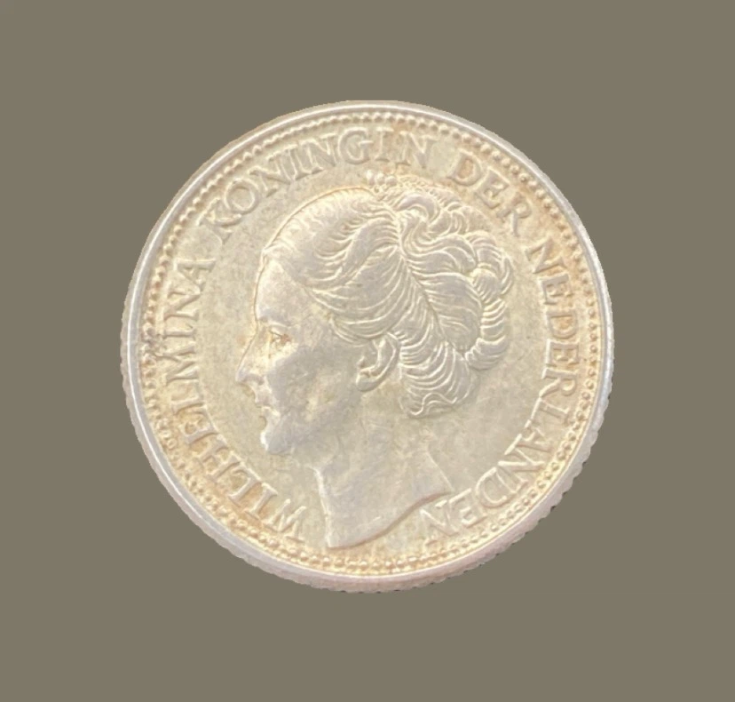 1941 silver Netherlands 25 Cents Coin