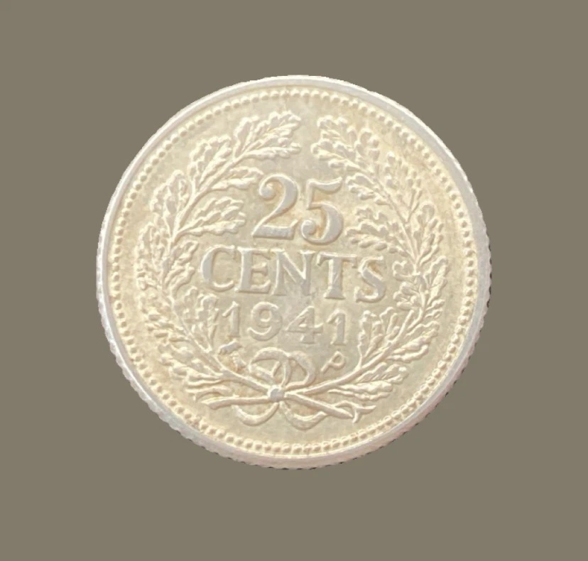 1941 silver Netherlands 25 Cents Coin - photo 2