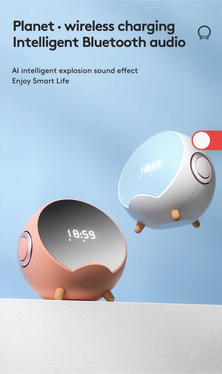 Portable Wireless Charging Bluetooth Speaker with Alarm Clock