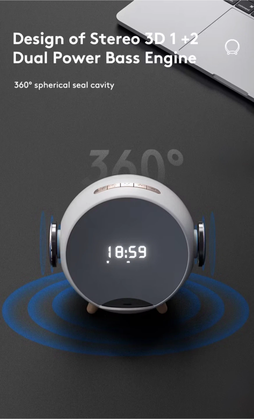 Portable Wireless Charging Bluetooth Speaker with Alarm Clock - photo 3