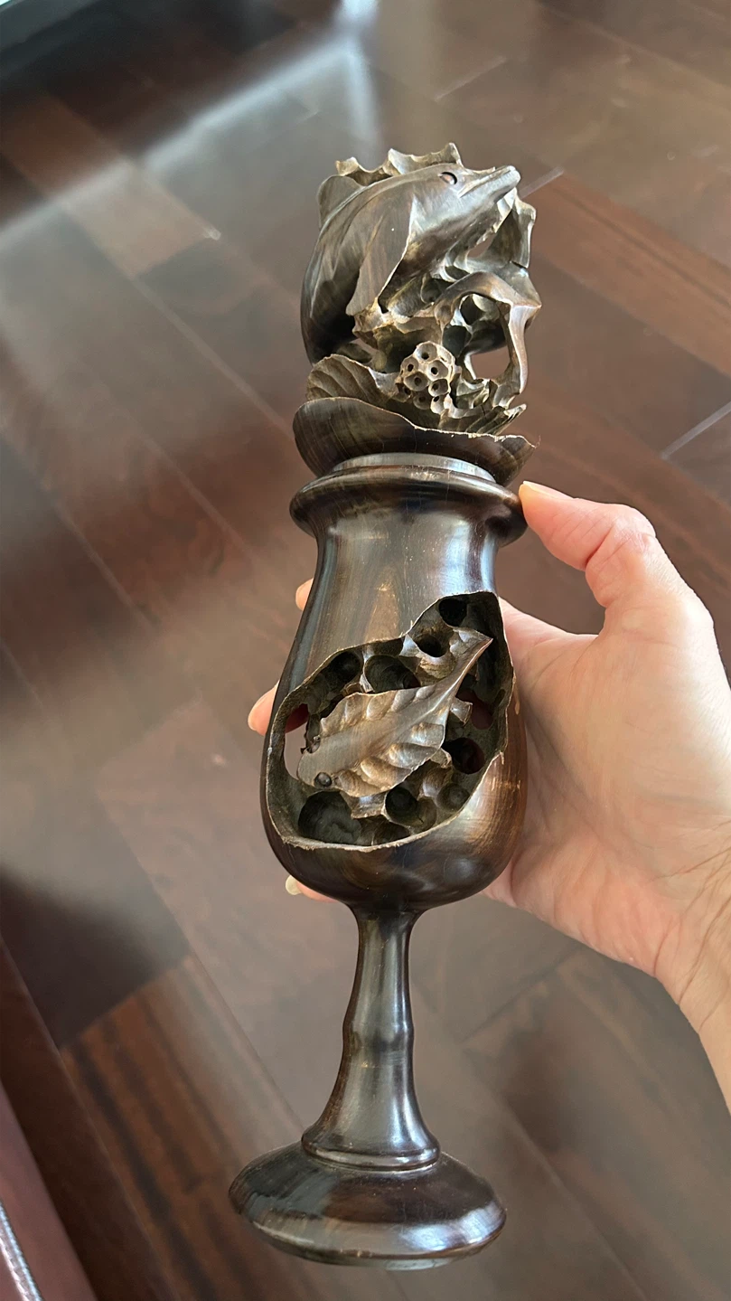 Hand-Carved Dark Wood Dolphin Goblet - photo 2