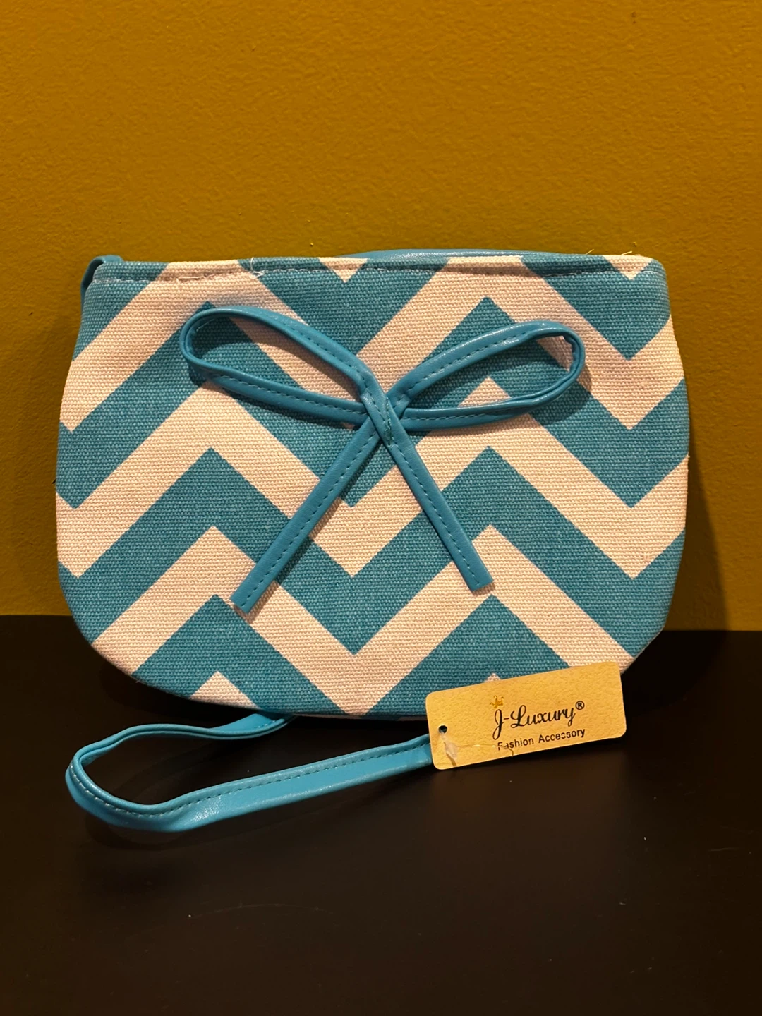J-Luxury chevron pattern blue and white handbag