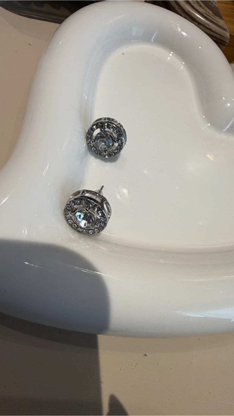 Silver-Tone Crystal Stud Earrings