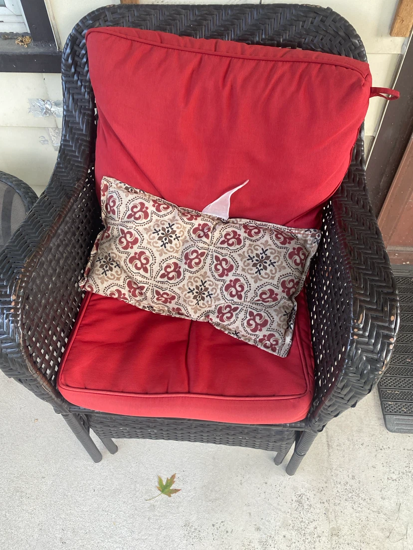 Wicker Patio Chair with Red Cushions