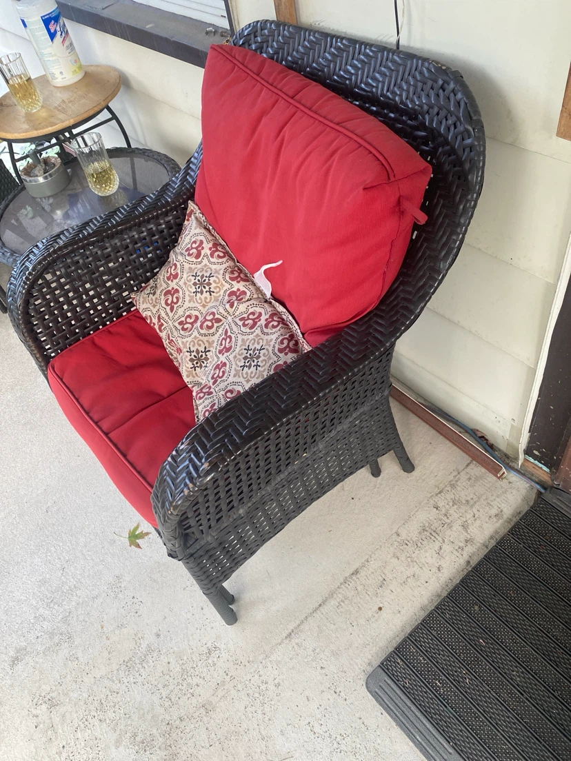 Wicker Patio Chair with Red Cushions - photo 2
