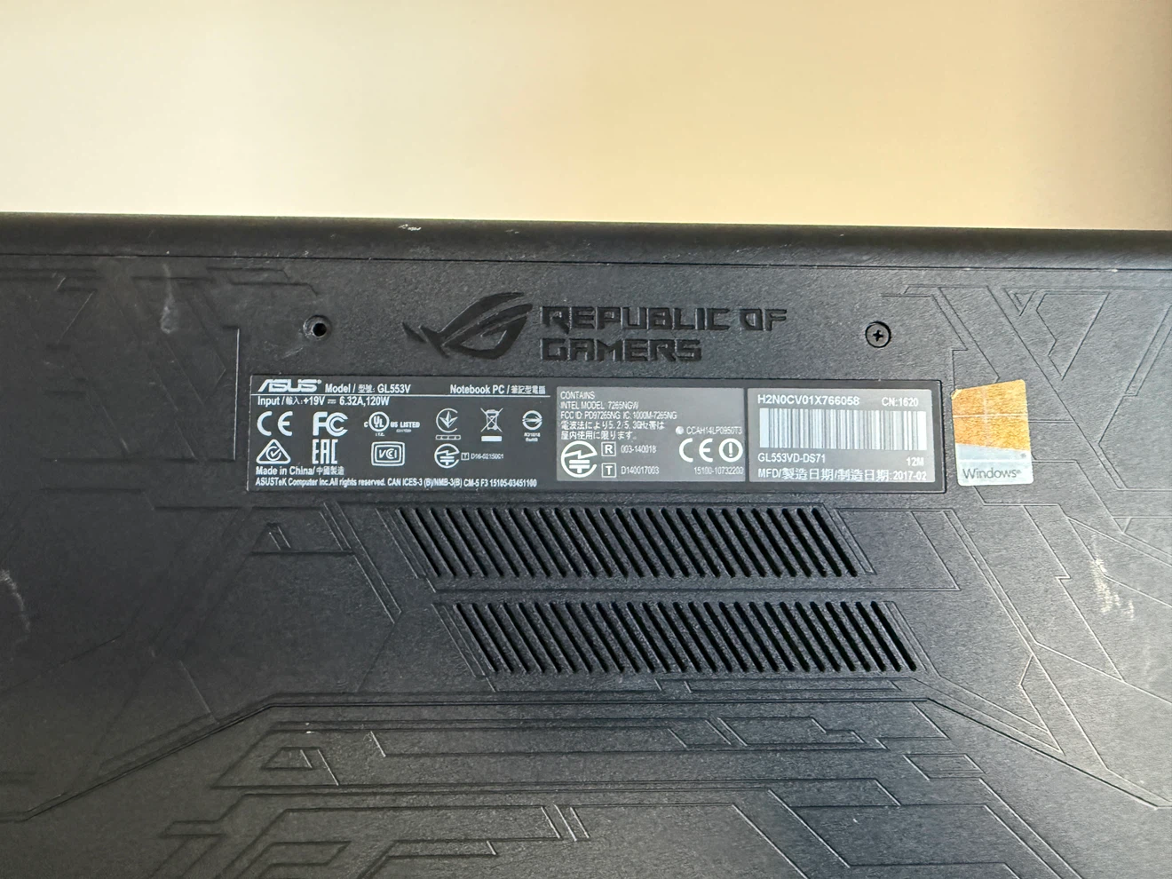 Parts only Asus GL553V laptop computer - photo 2
