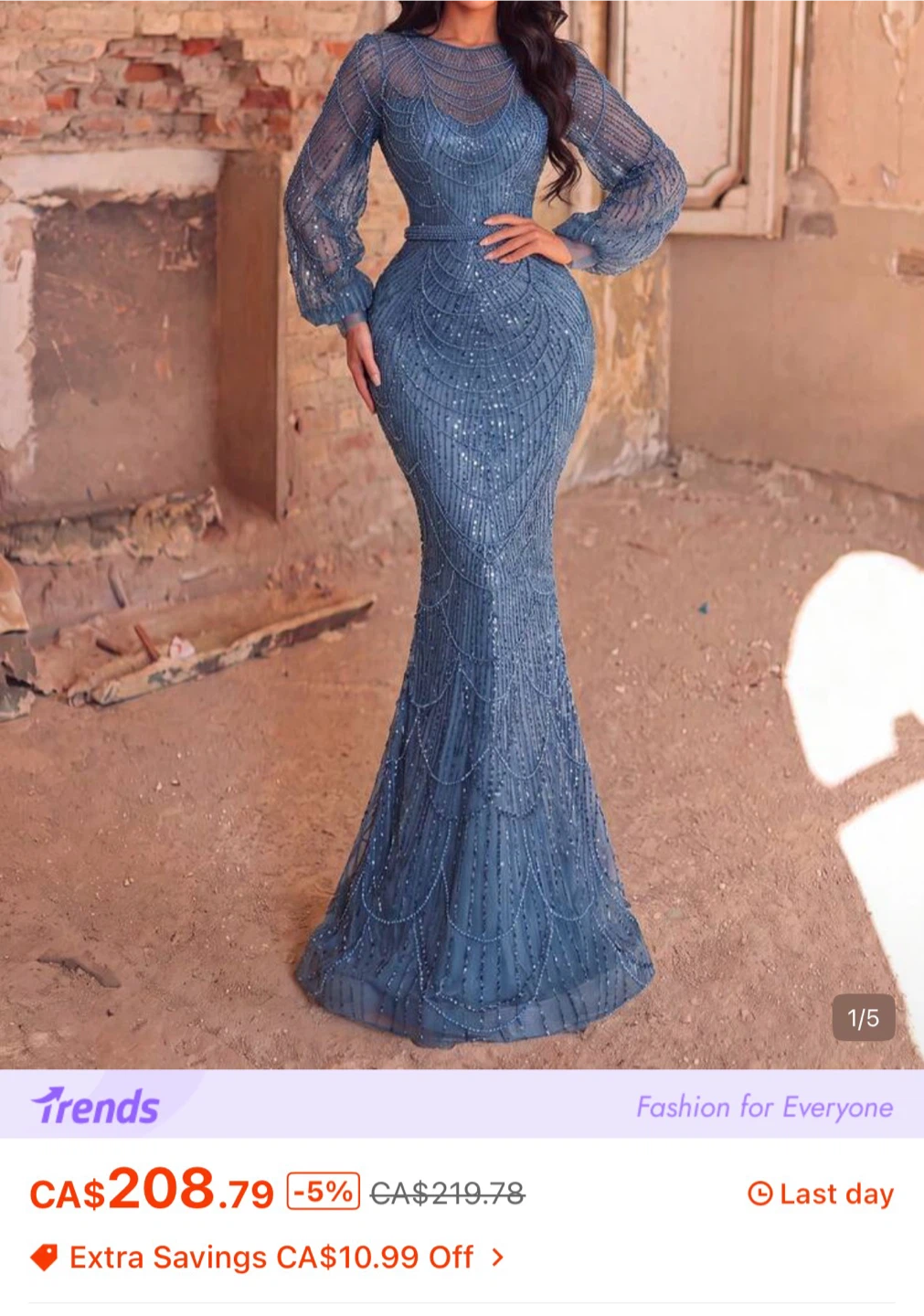 Blue Sequin Evening Gown XXL