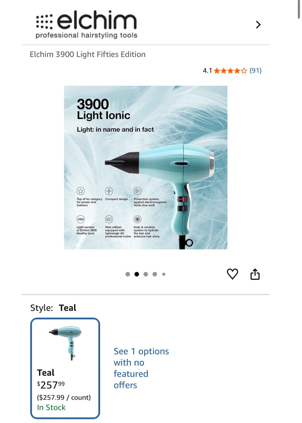 Elchim 3900 Light Ionic Hair Dryer - Teal - photo 3