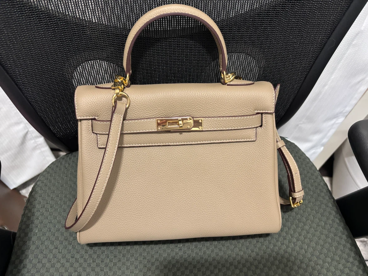 Taupe Top-Grain Leather Bag with Gold Hardware - photo 2