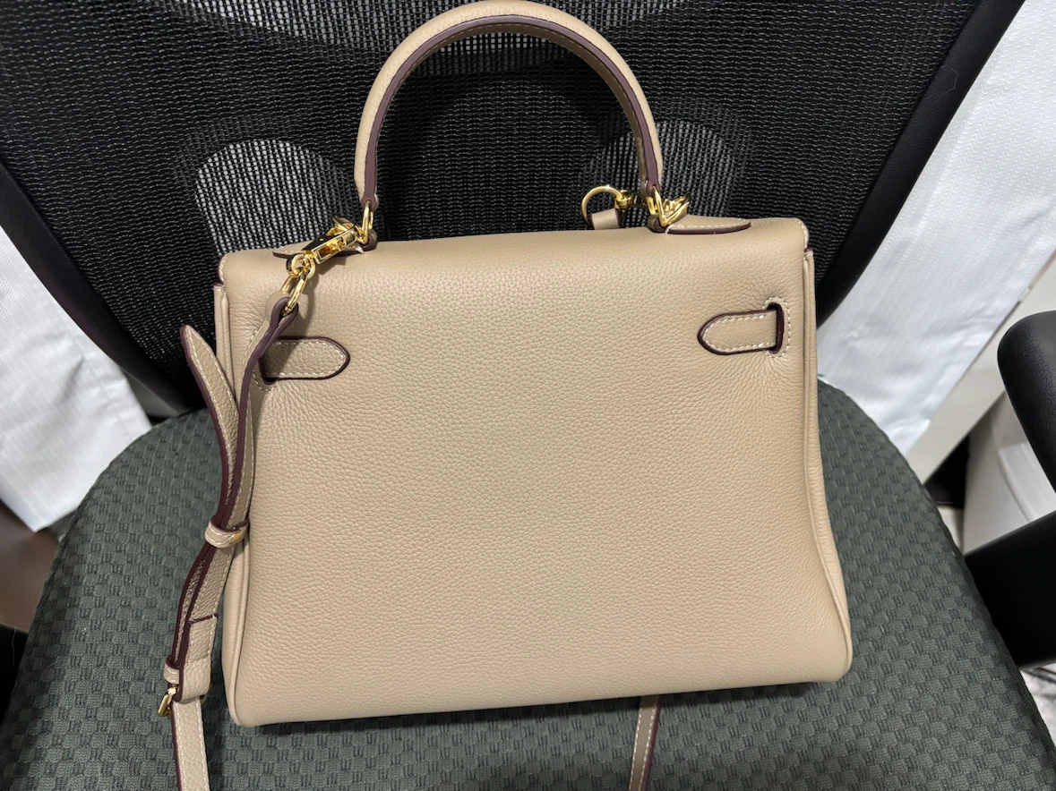 Taupe Top-Grain Leather Bag with Gold Hardware - photo 4