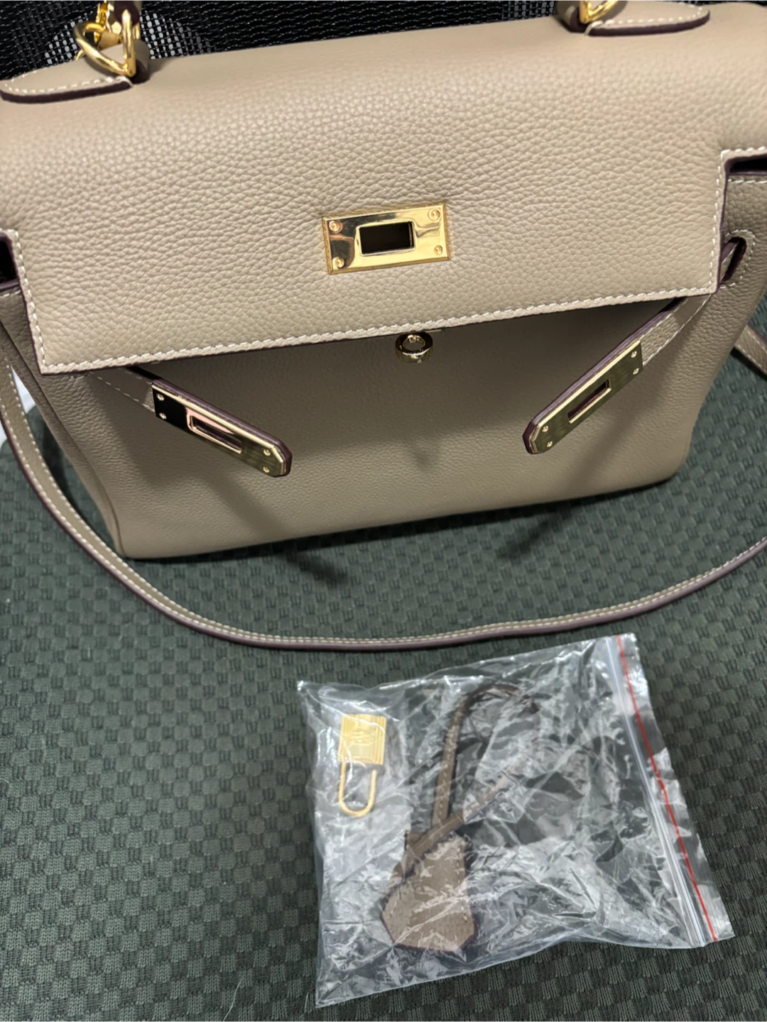 Taupe Top-Grain Leather Bag with Gold Hardware - photo 5