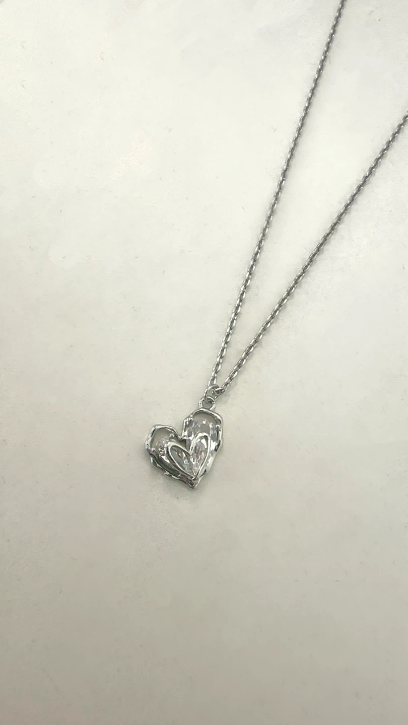 Silver Molten Double Heart Crystal Necklace