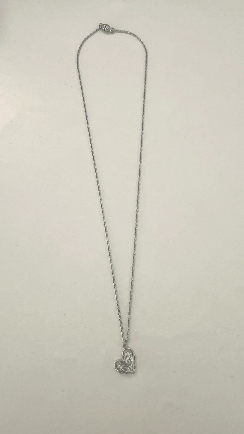 Silver Molten Double Heart Crystal Necklace - photo 2