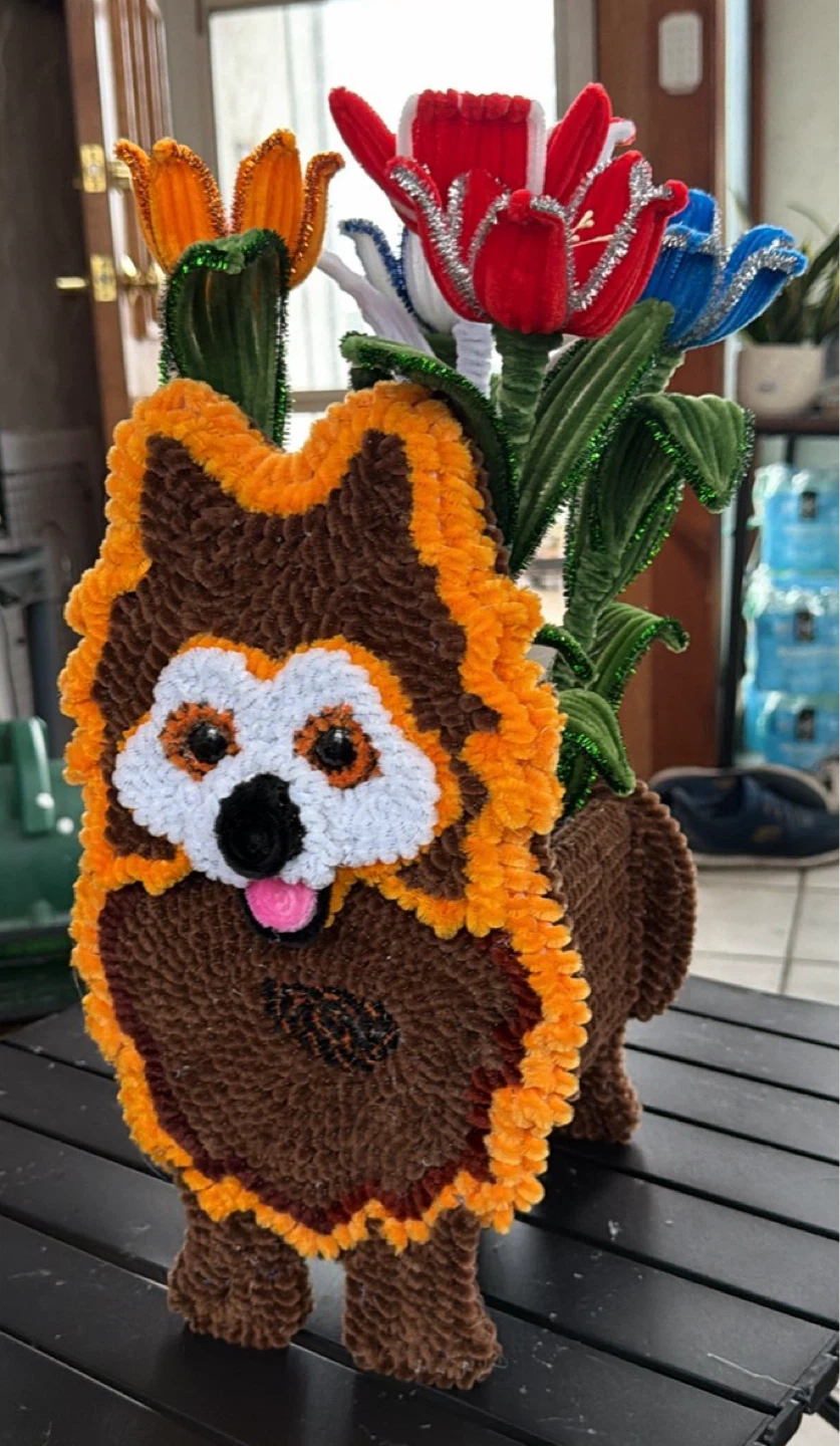 Handmade Pipe Cleaner Flower Dog Planter